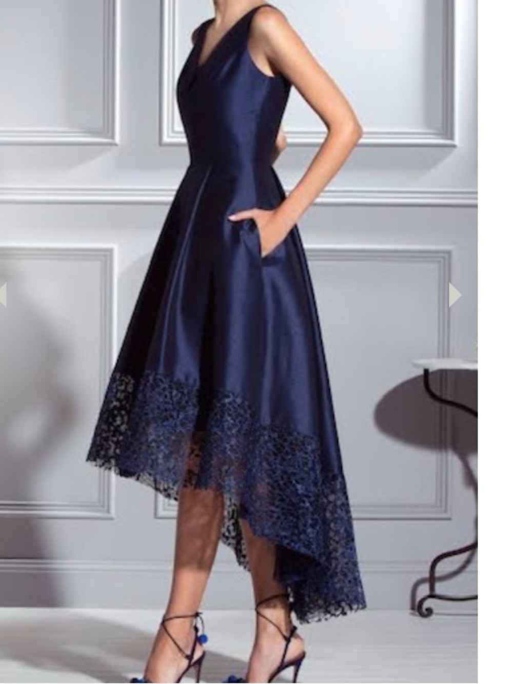 Betsy & Adam High-Low A-Line Dress with Lace Hem
